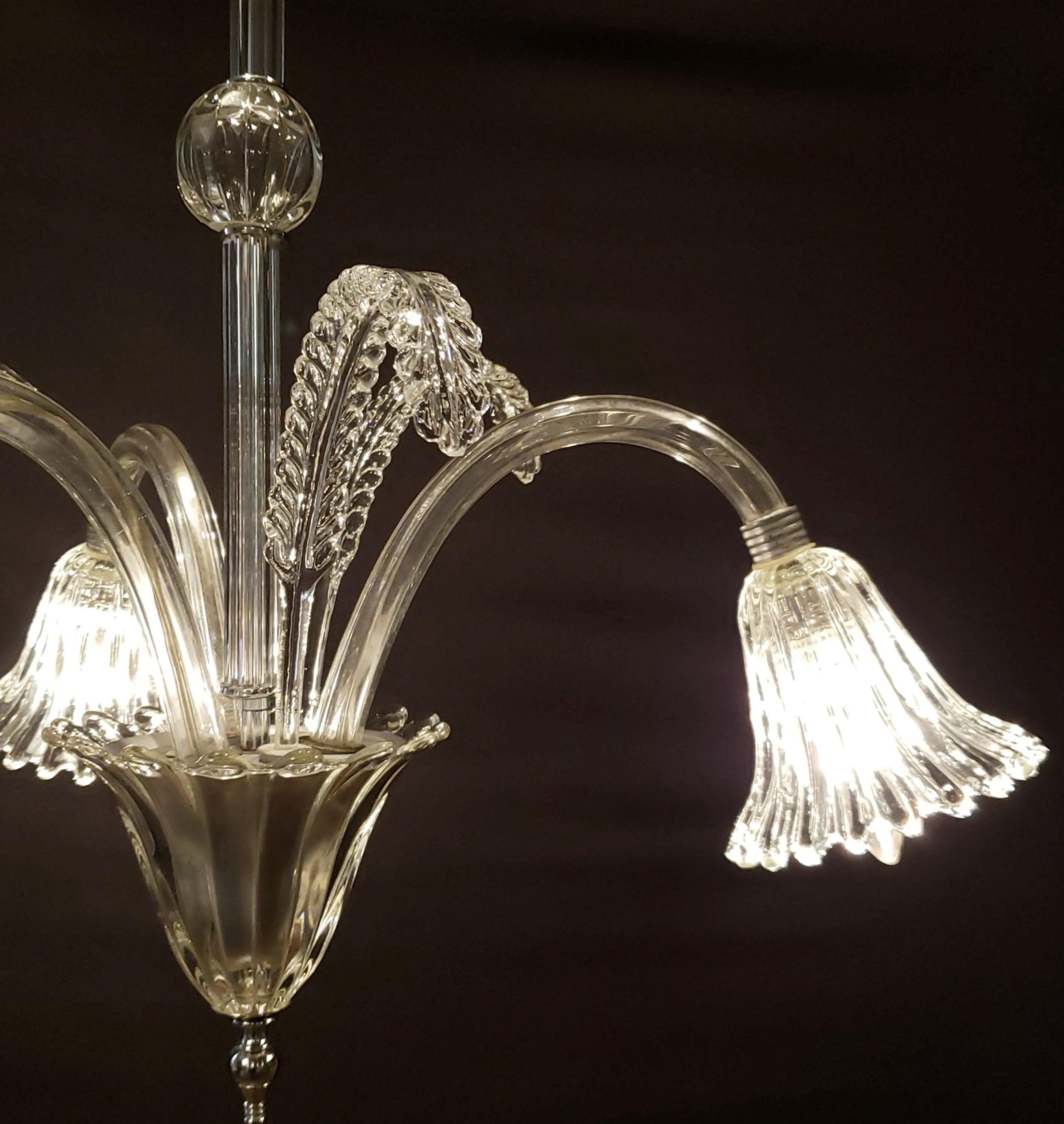Italian 3 Arm Murano Glass Chandelier with 3 Up Leaves For Sale 1