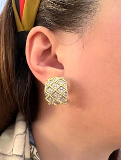 ITALIAN 3 carat total Diamond Criss Cross Half Hoop Earrings in 18k Yellow Gold