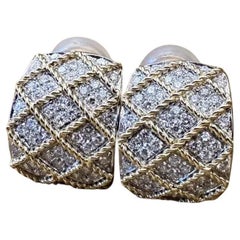 ITALIAN 3 carat total Diamond Criss Cross Half Hoop Earrings in 18k Yellow Gold