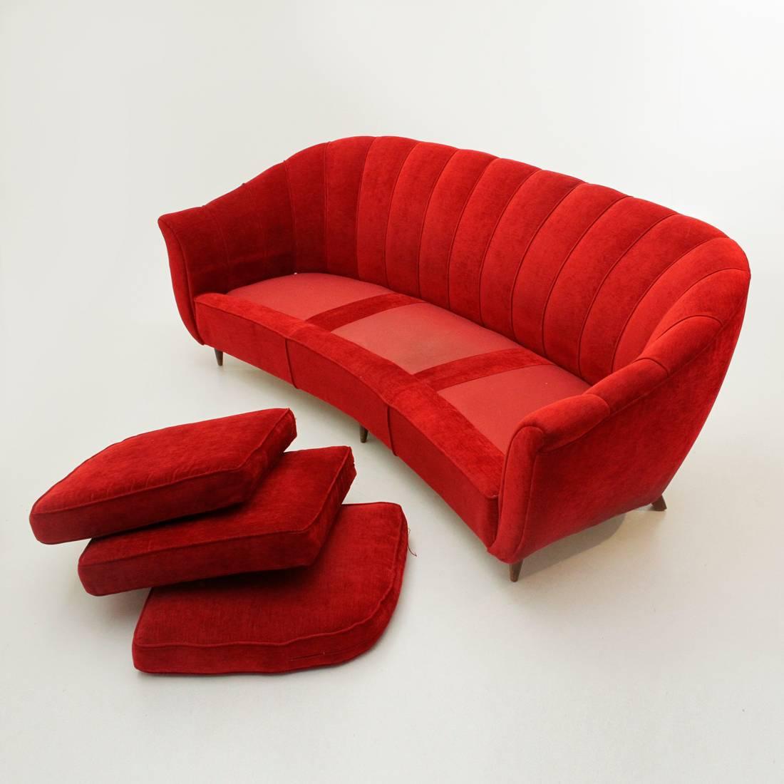 Italian Three-Seat Red Sofa, 1950s 4
