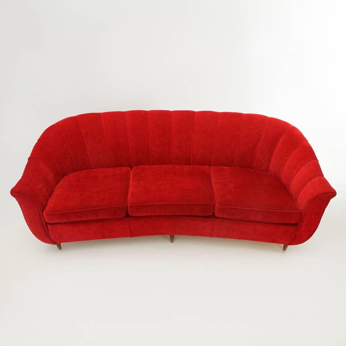 Mid-Century Modern Italian Three-Seat Red Sofa, 1950s