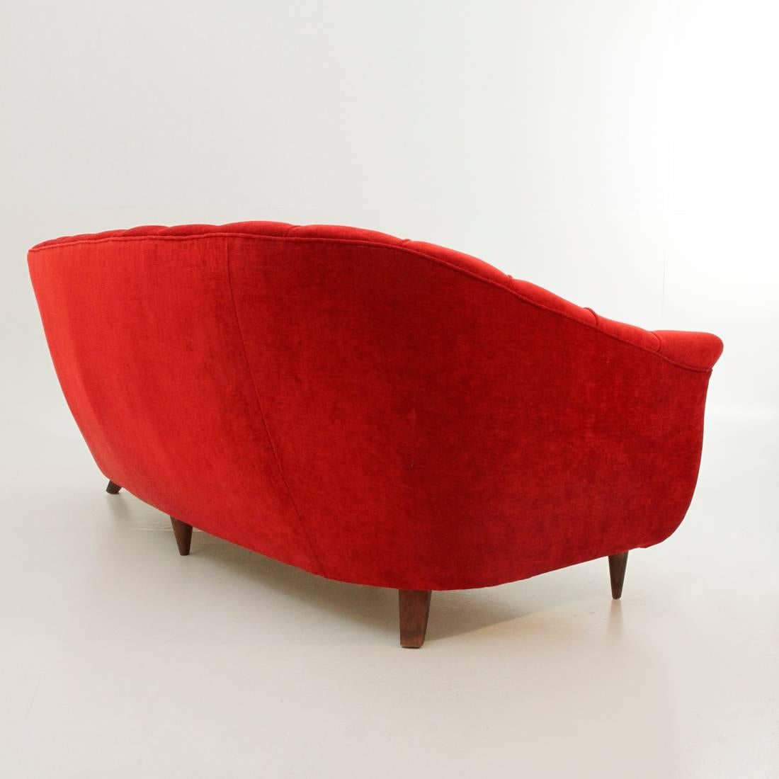 Mid-20th Century Italian Three-Seat Red Sofa, 1950s