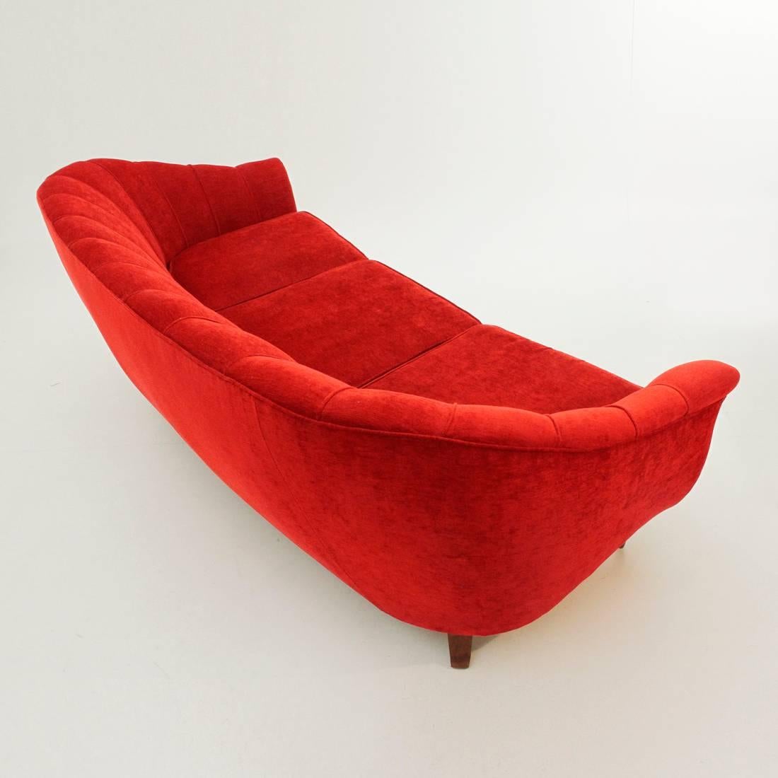 Fabric Italian Three-Seat Red Sofa, 1950s