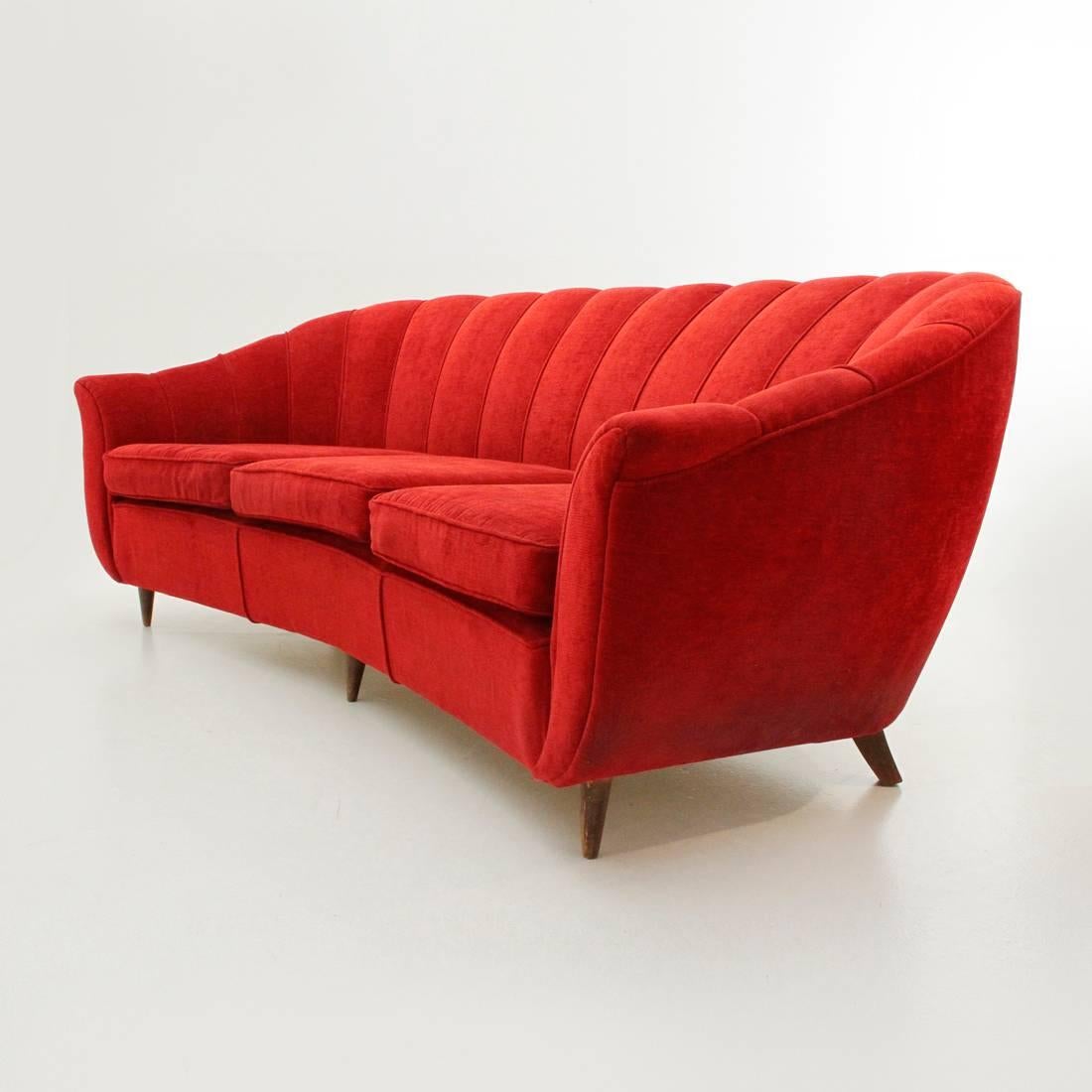 Italian Three-Seat Red Sofa, 1950s 2