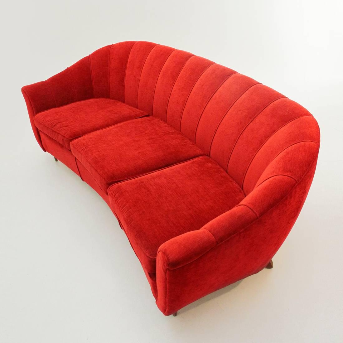 Italian Three-Seat Red Sofa, 1950s 3