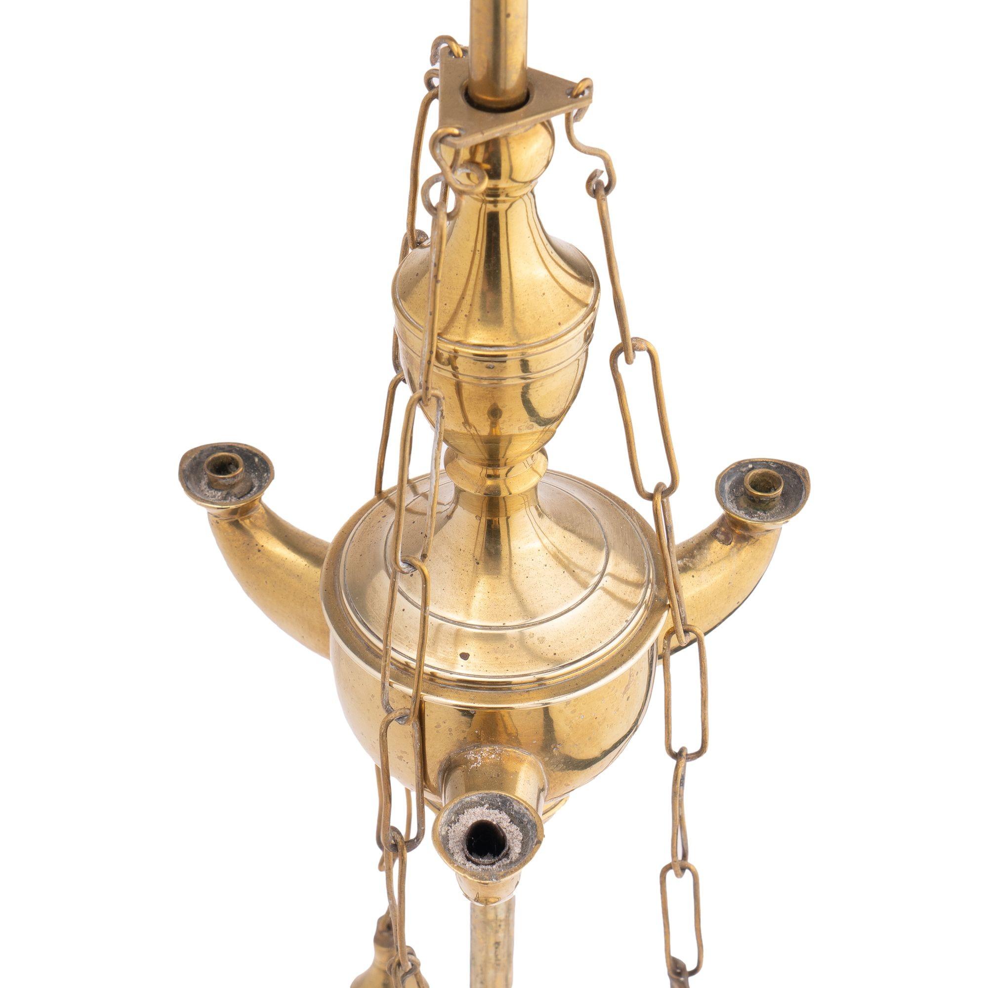 Lampe à huile italienne à 3 becs en laiton avec accessoires en osier, 1790 Bon état - En vente à Kenilworth, IL