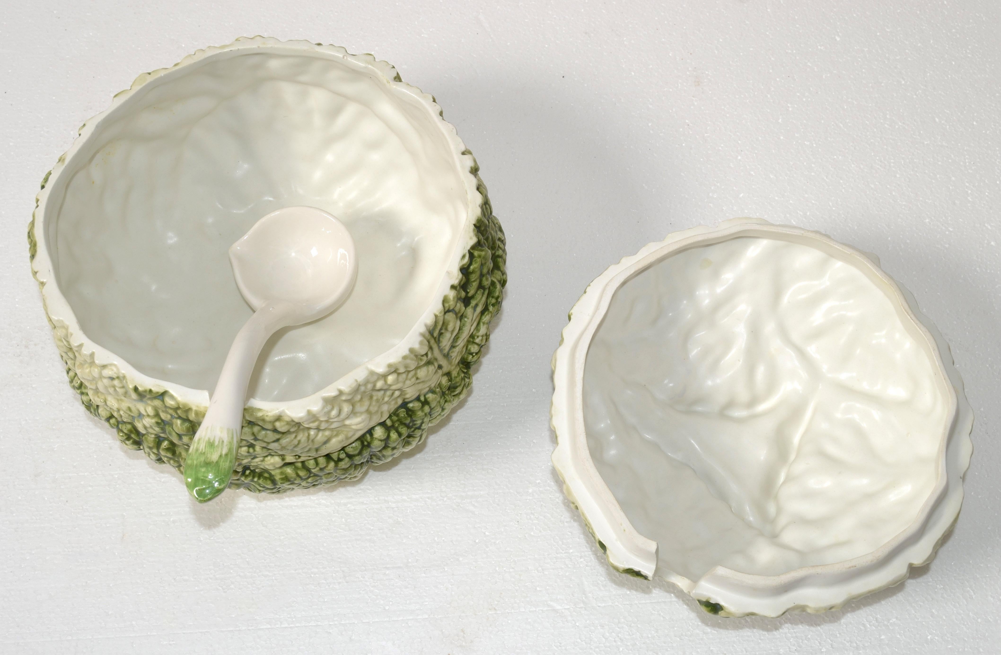Louche à soupe à chou en céramique italienne 3D grandeur nature, peinte à la main, vert et blanc 6