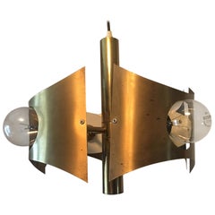 Italian 4 Bulb Pendant Chandelier Brass Surrounded Sciolary Style