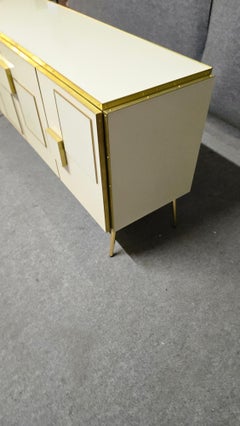 Italian 4 Door Murano Glass Ivory Sideboard with Brass Justfurnituress Designer