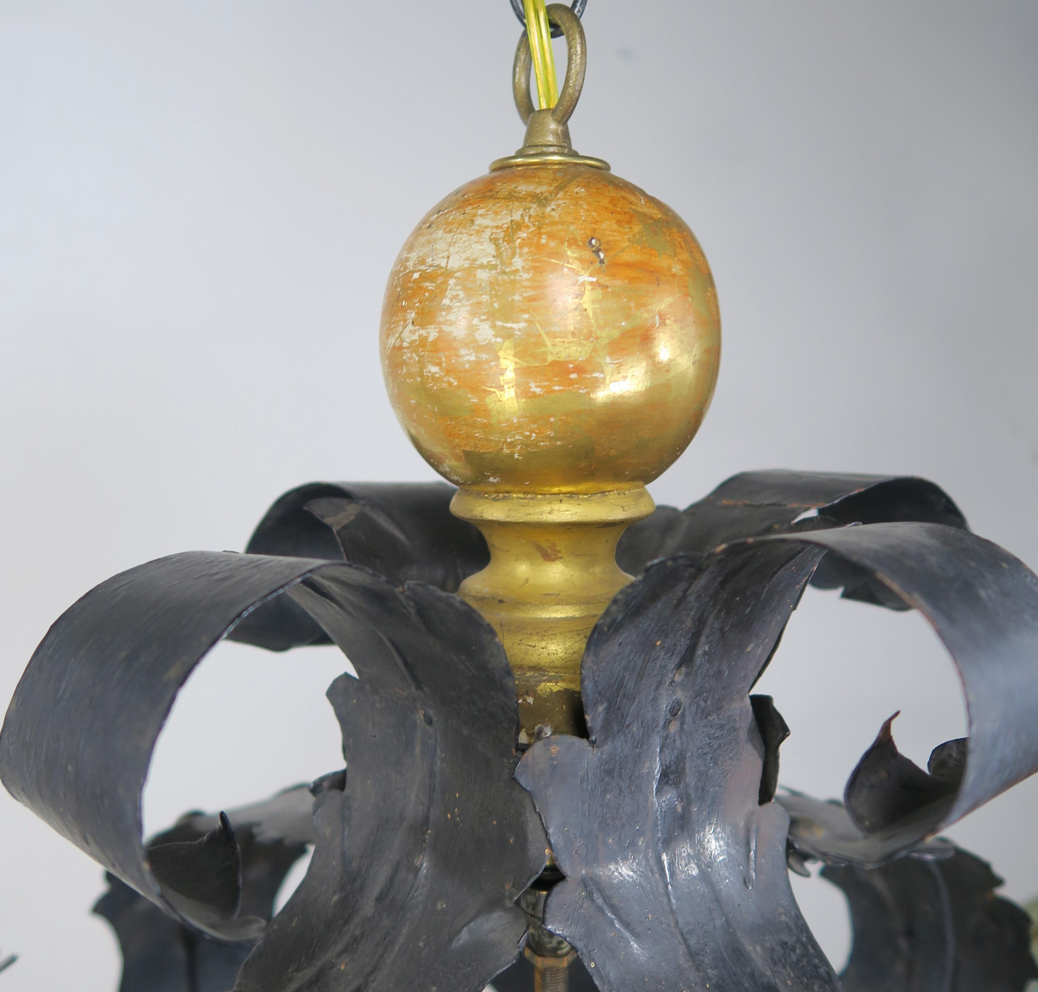 Italian 4-Light Tole and Wood Crown Chandelier In Good Condition In Los Angeles, CA