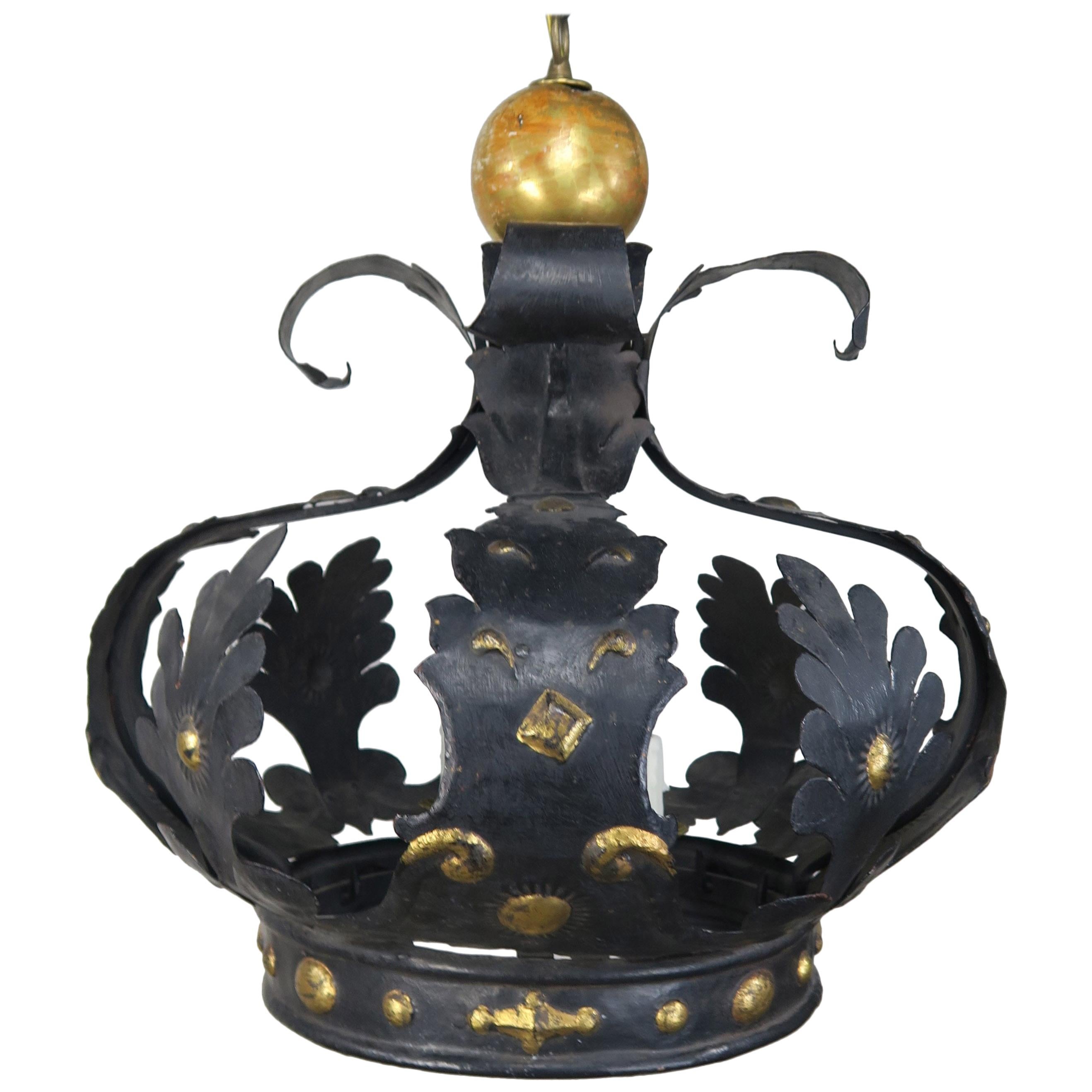 Italian 4-Light Tole and Wood Crown Chandelier