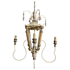 Antique Italian 4-Light Wood and Metal Painted Lantern Chandelier
