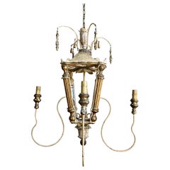 Italian 4-Light Wood and Metal Painted Lantern Chandelier