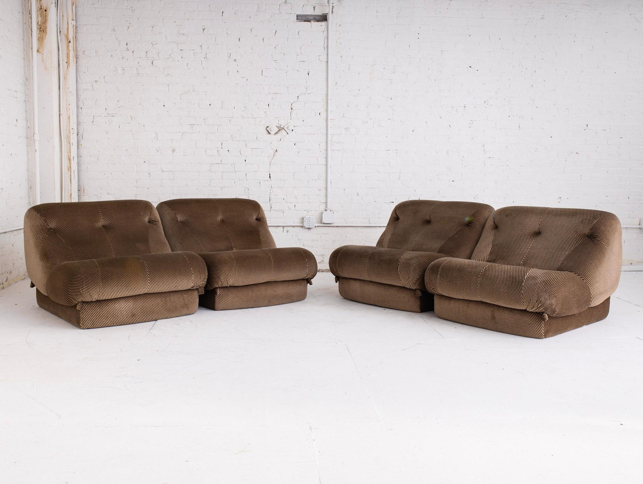 Upholstery Italian 4 Piece Modular Sectional Attributed to Rino Maturi for Mimo Leone and C