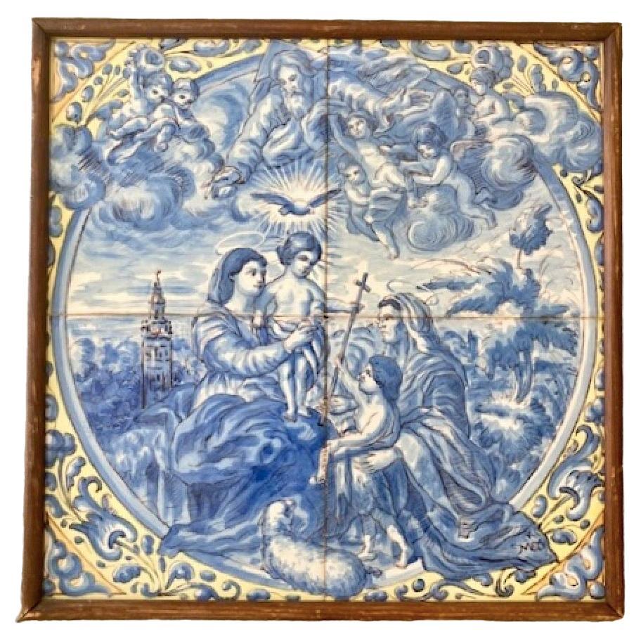 Italian 4-Tile Blue and White Wall Plaque For Sale
