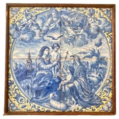 Italian 4-Tile Blue and White Wall Plaque