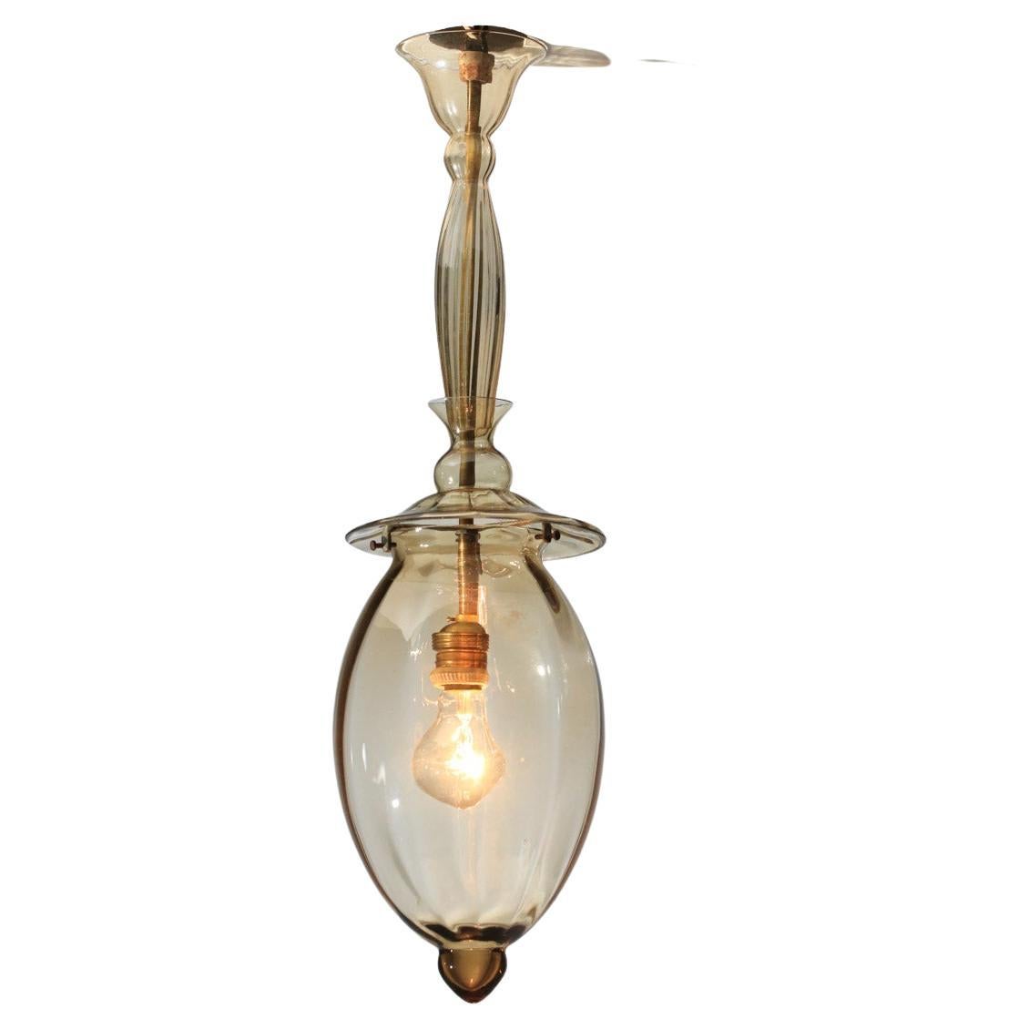 Italian 40s/50s smoked Murano glass lantern chandelier