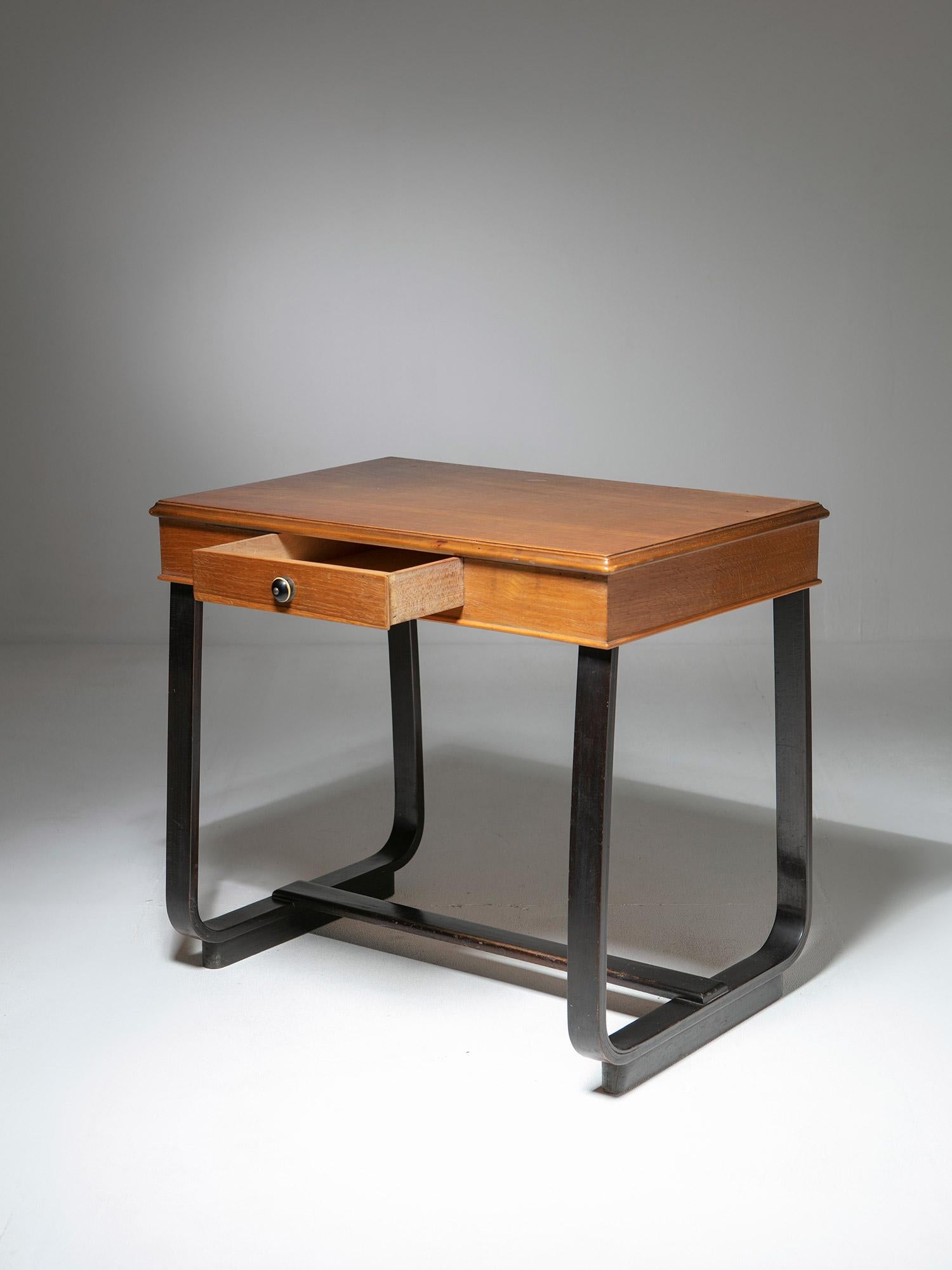 Italian Rationalist Compact Plywood Desk with Drawer, Italy 1940s For Sale