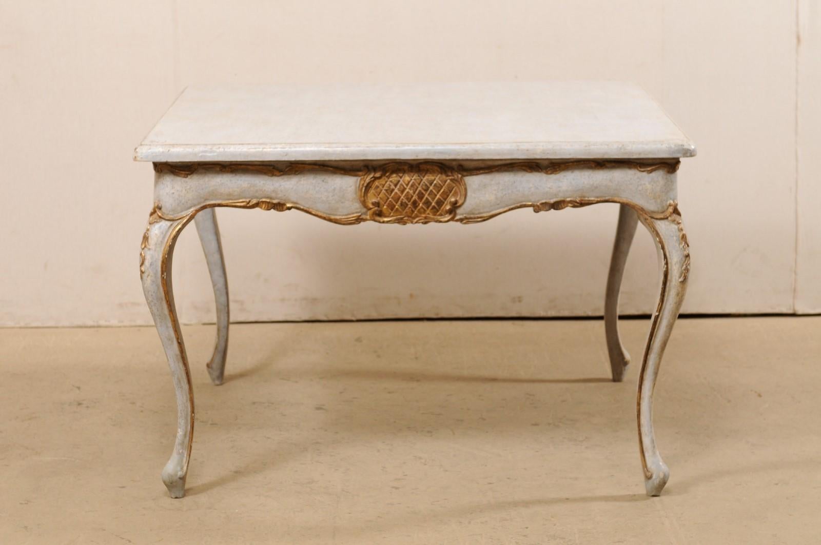 Italian Square-Shaped Wood Table w/ Elegant Legs, Scalloped Skirt & Gilt Accents For Sale 3