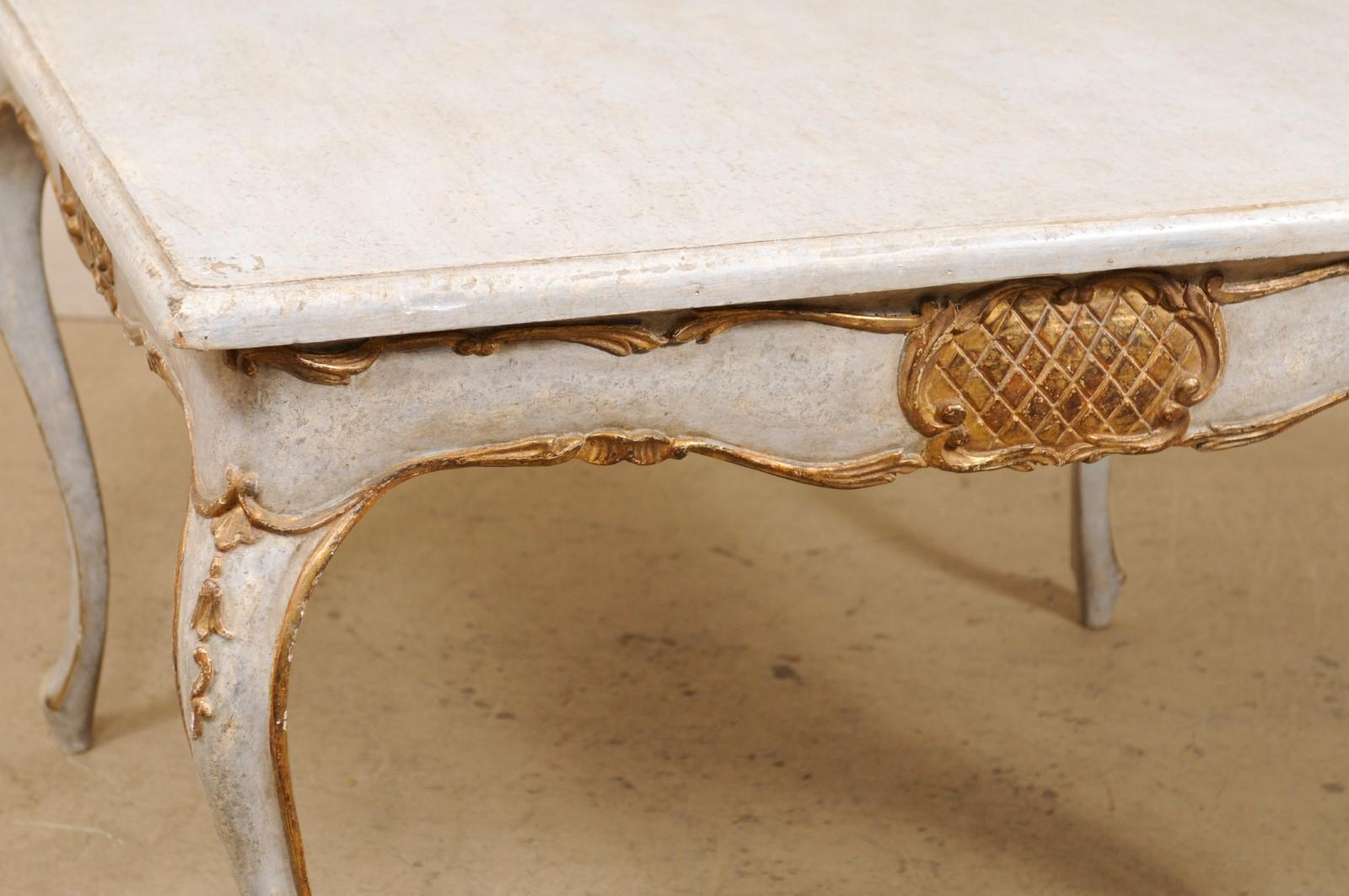 Italian Square-Shaped Wood Table w/ Elegant Legs, Scalloped Skirt & Gilt Accents For Sale 4