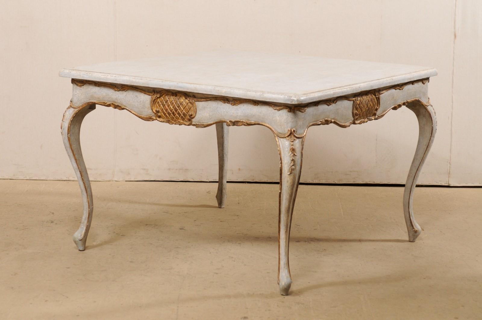 Italian Square-Shaped Wood Table w/ Elegant Legs, Scalloped Skirt & Gilt Accents For Sale 2