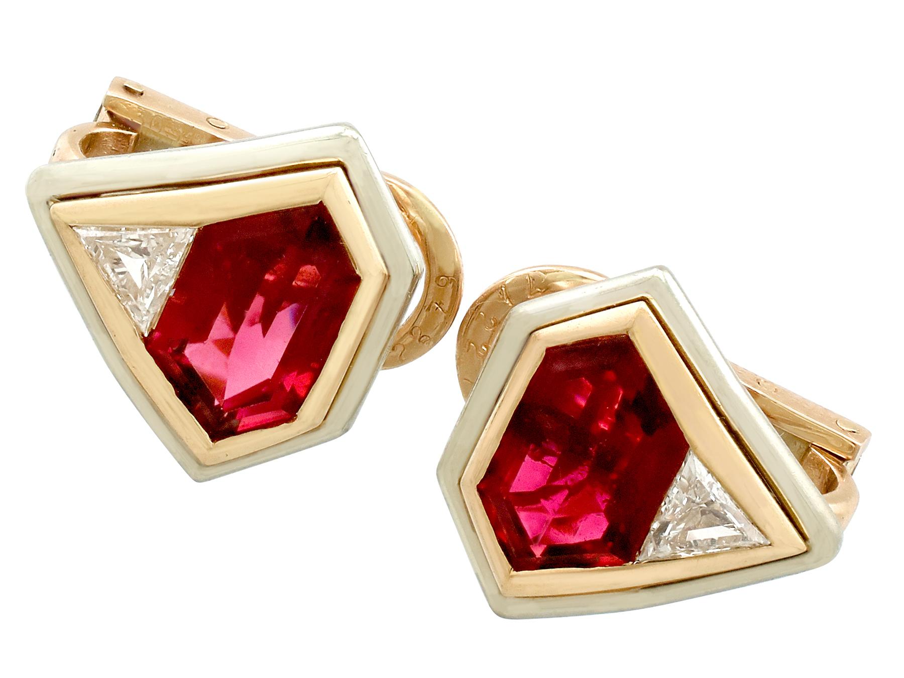 Art Deco Italian 4.82 Carat Pink Tourmaline and Diamond Gold Earrings