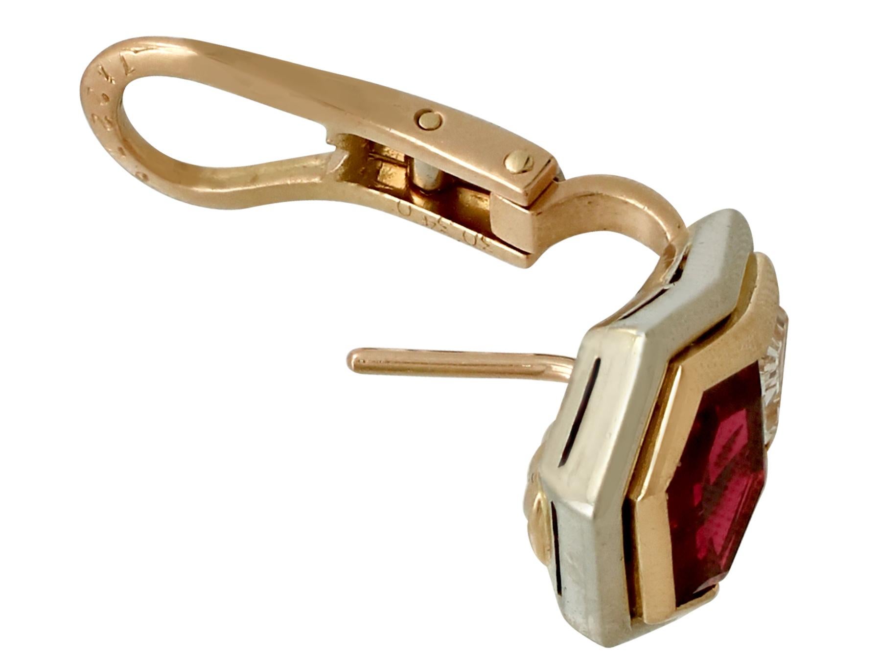 Italian 4.82 Carat Pink Tourmaline and Diamond Gold Earrings In Excellent Condition In Jesmond, Newcastle Upon Tyne