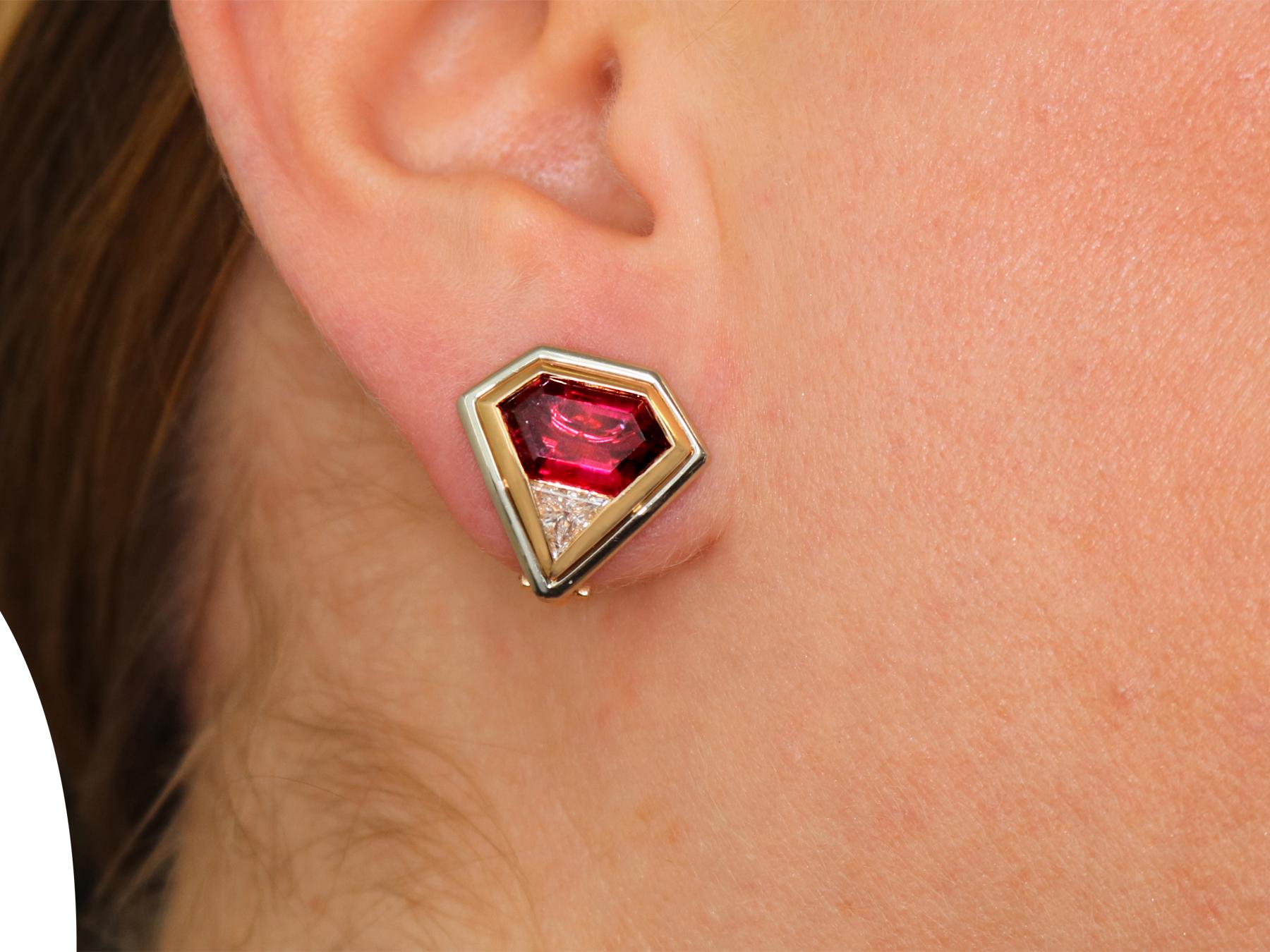 Italian 4.82 Carat Pink Tourmaline and Diamond Gold Earrings 2