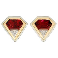 Italian 4.82 Carat Pink Tourmaline and Diamond Gold Earrings
