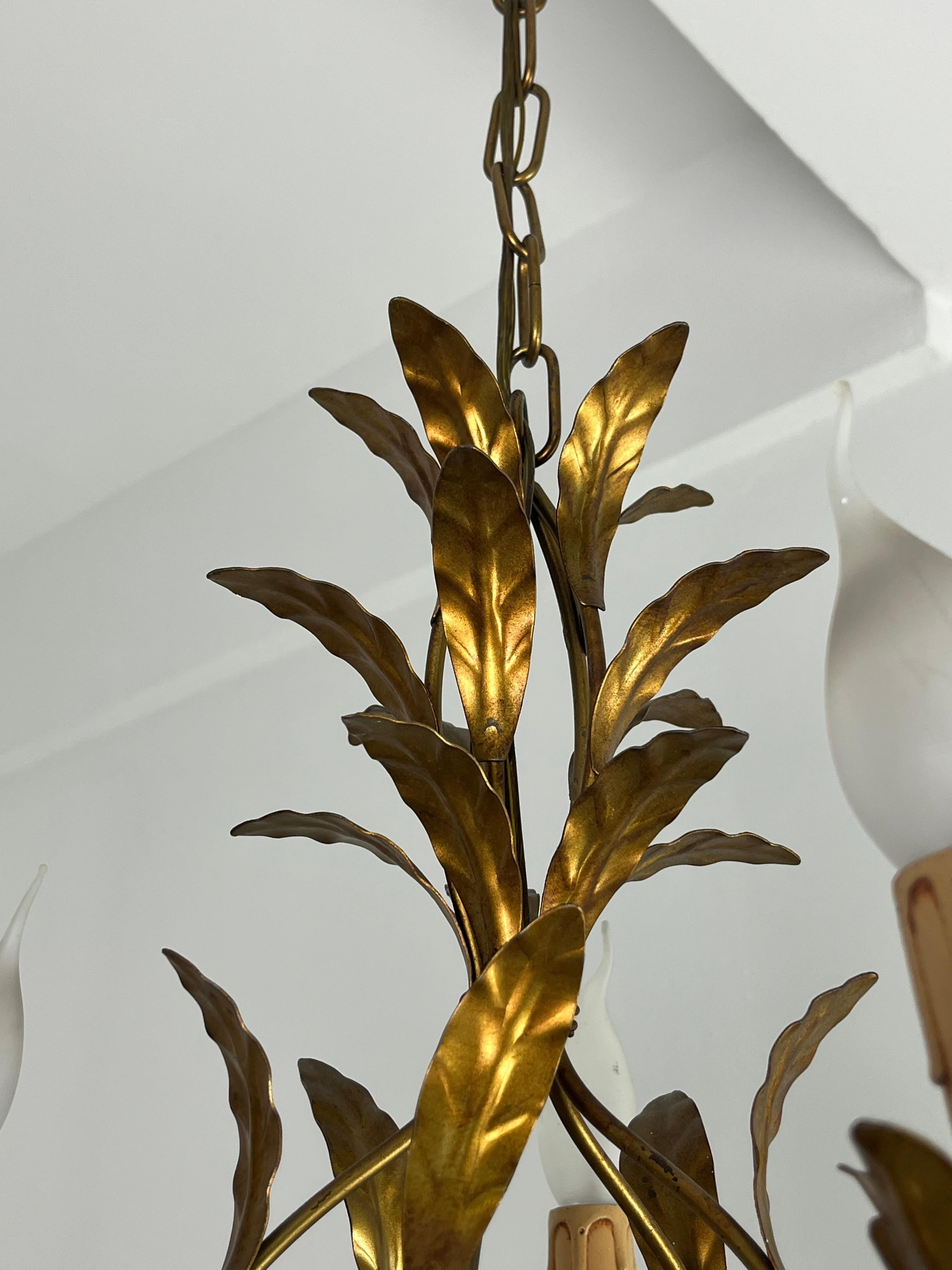 Lustre italien à 5 lumières en fer forgé, années 1950 en vente 3