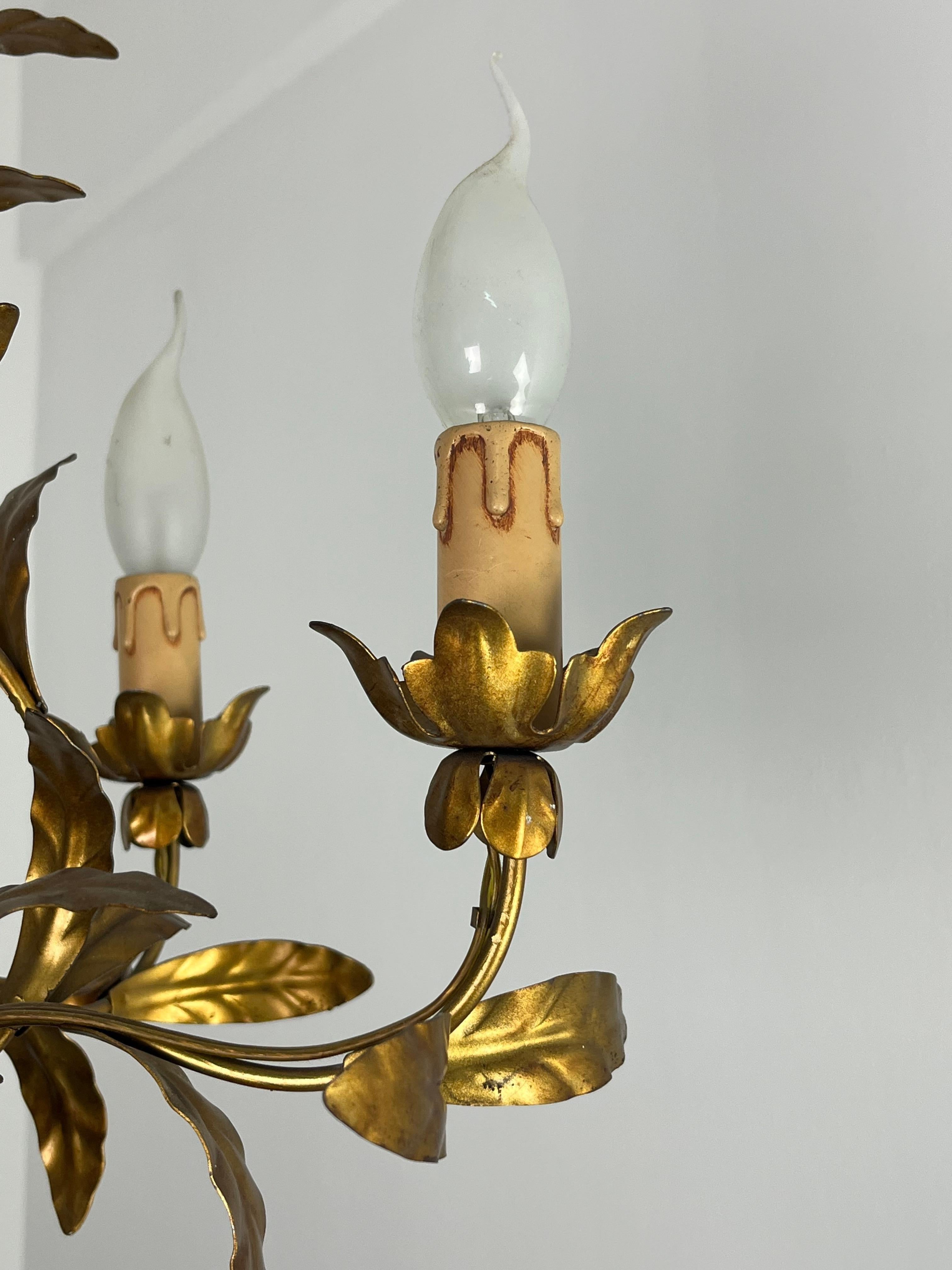 Lustre italien à 5 lumières en fer forgé, années 1950 en vente 4