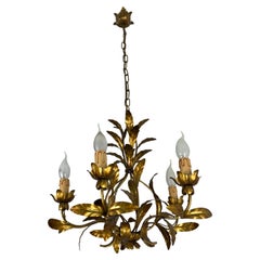 Lampadario italiano a 5 luci in ferro battuto, anni '50