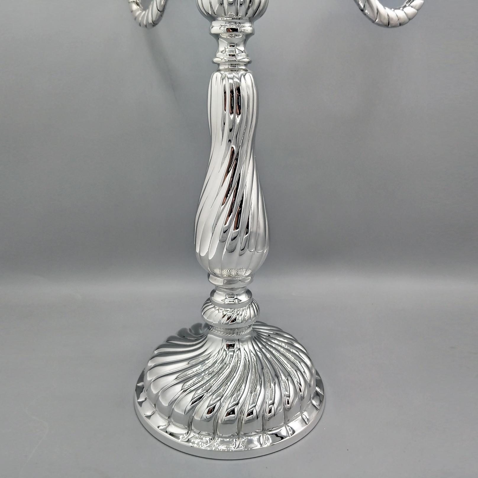 Italian 5 lights Solid 800 Silver Candelabra Torchon style For Sale 7