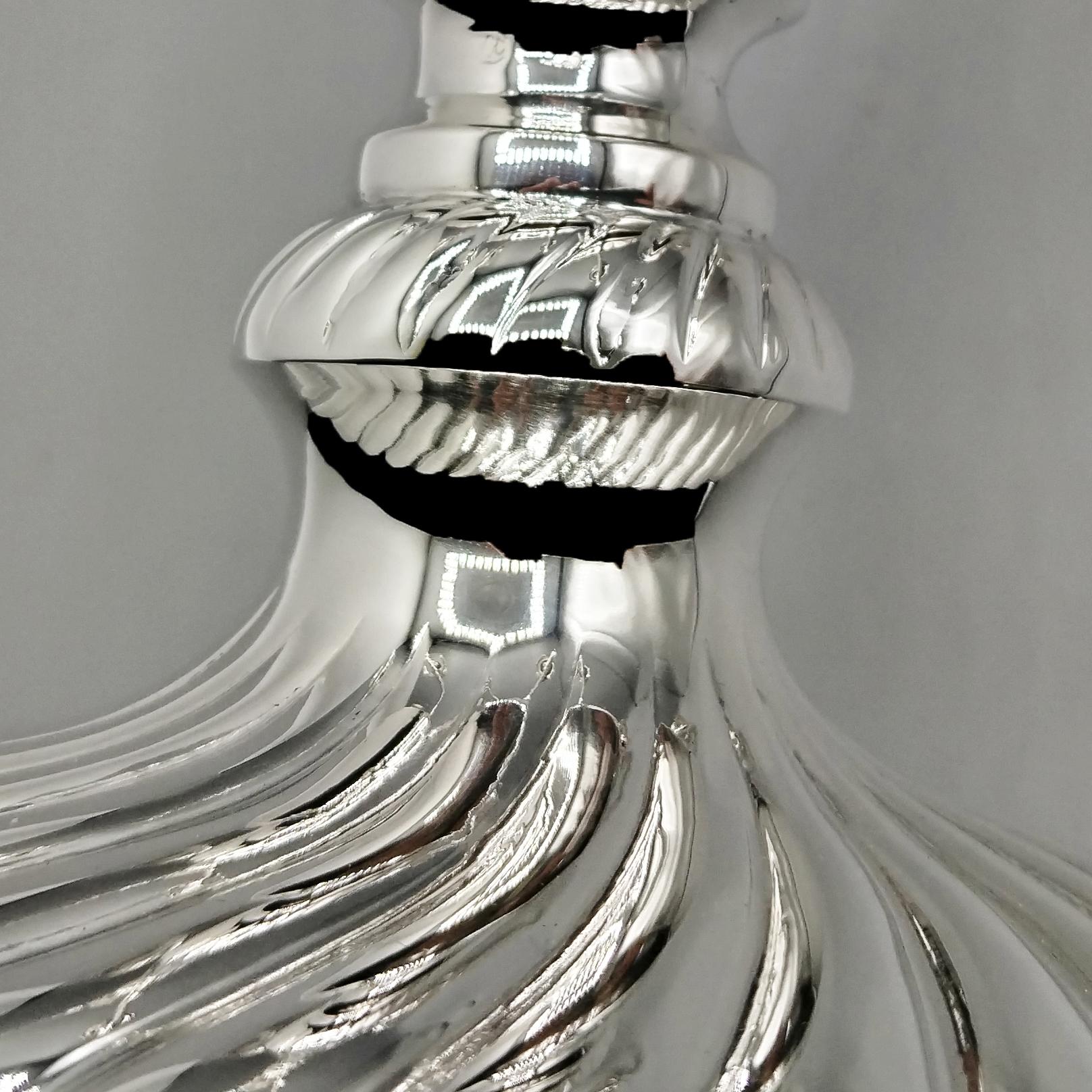 Italian 5 lights Solid 800 Silver Candelabra Torchon style For Sale 8