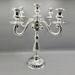 Chandelier italien à 5 lumières en argent massif 800 style Torchon