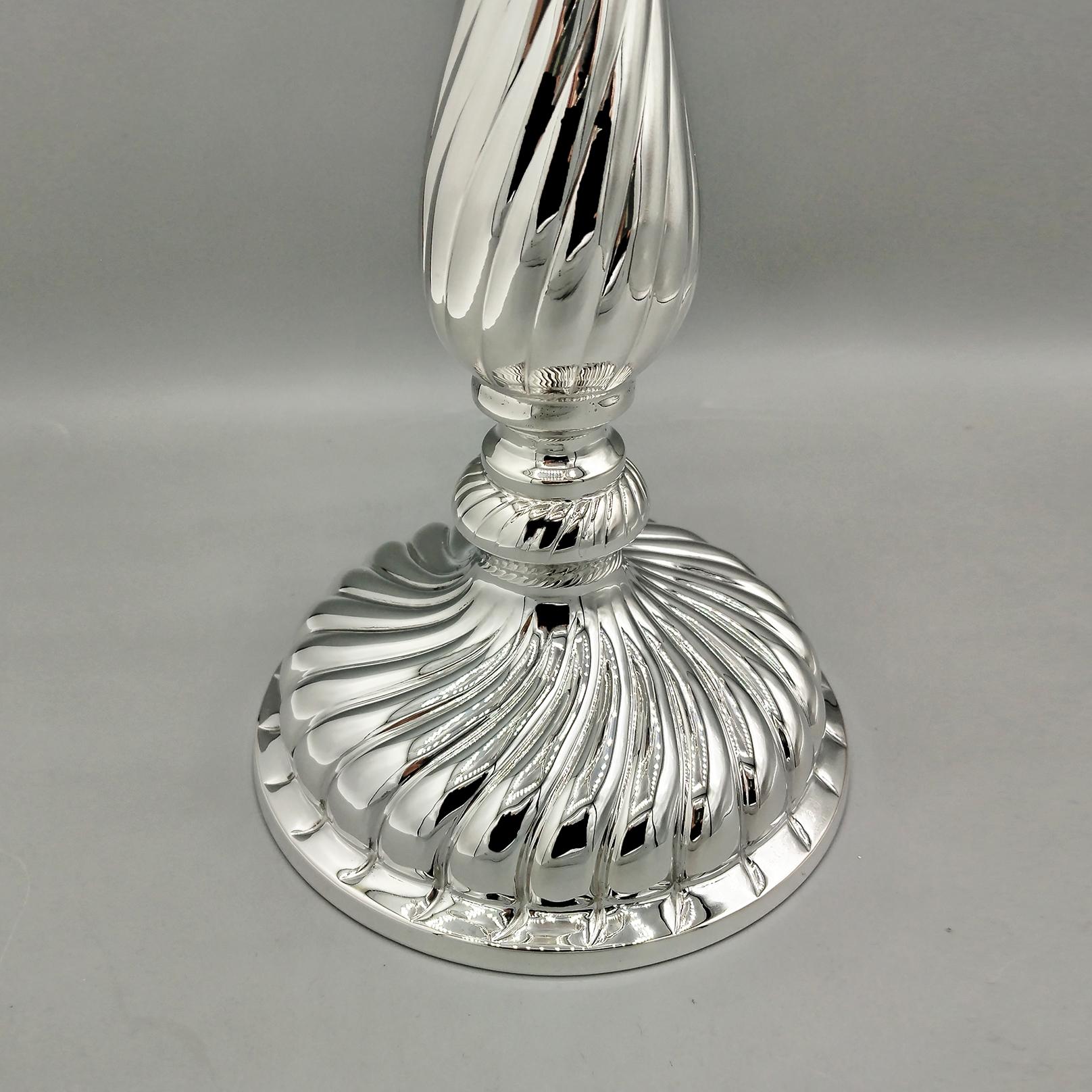 Other Italian 5 lights Solid 800 Silver Candelabra Torchon style For Sale