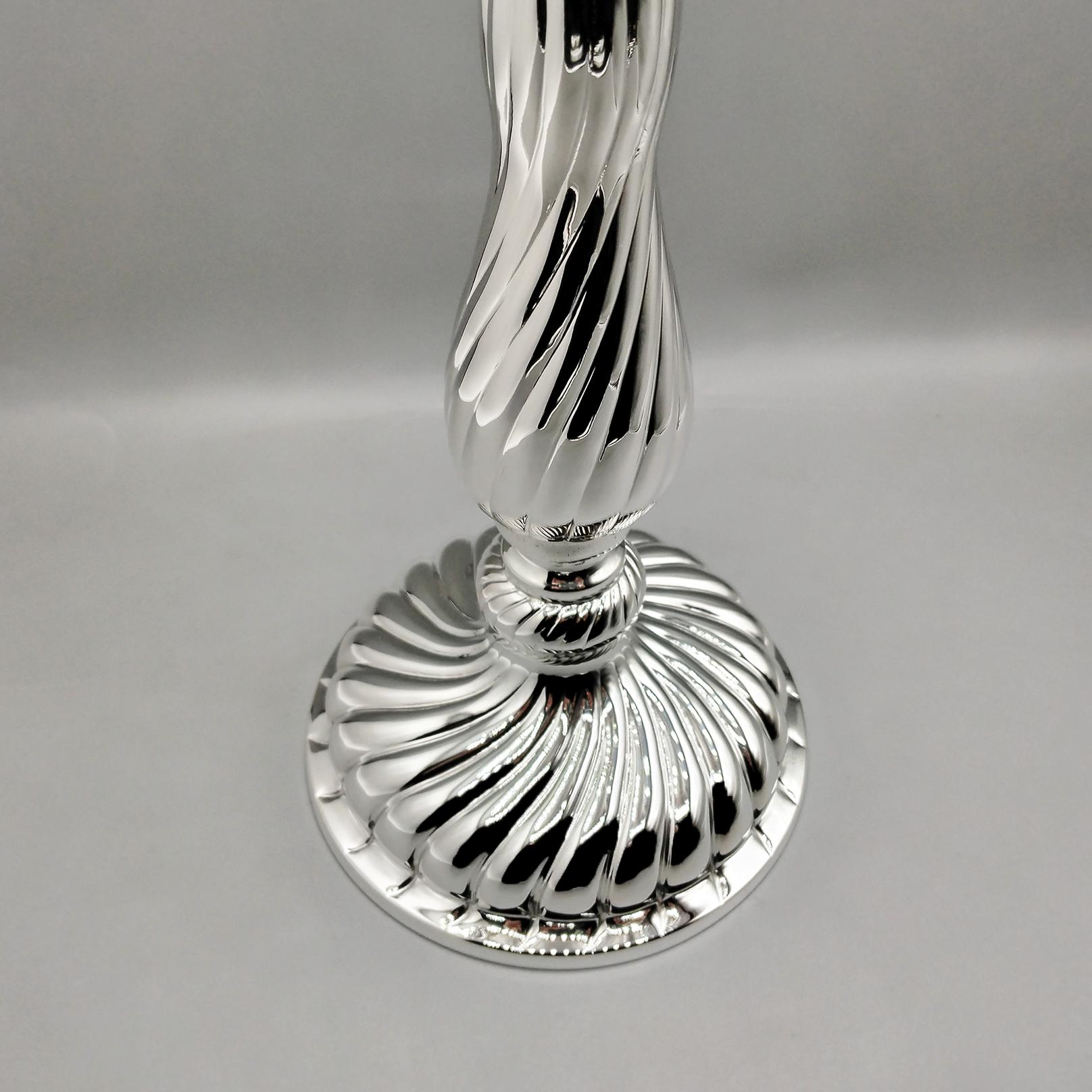 Forged Italian 5 lights Solid 800 Silver Candelabra Torchon style For Sale