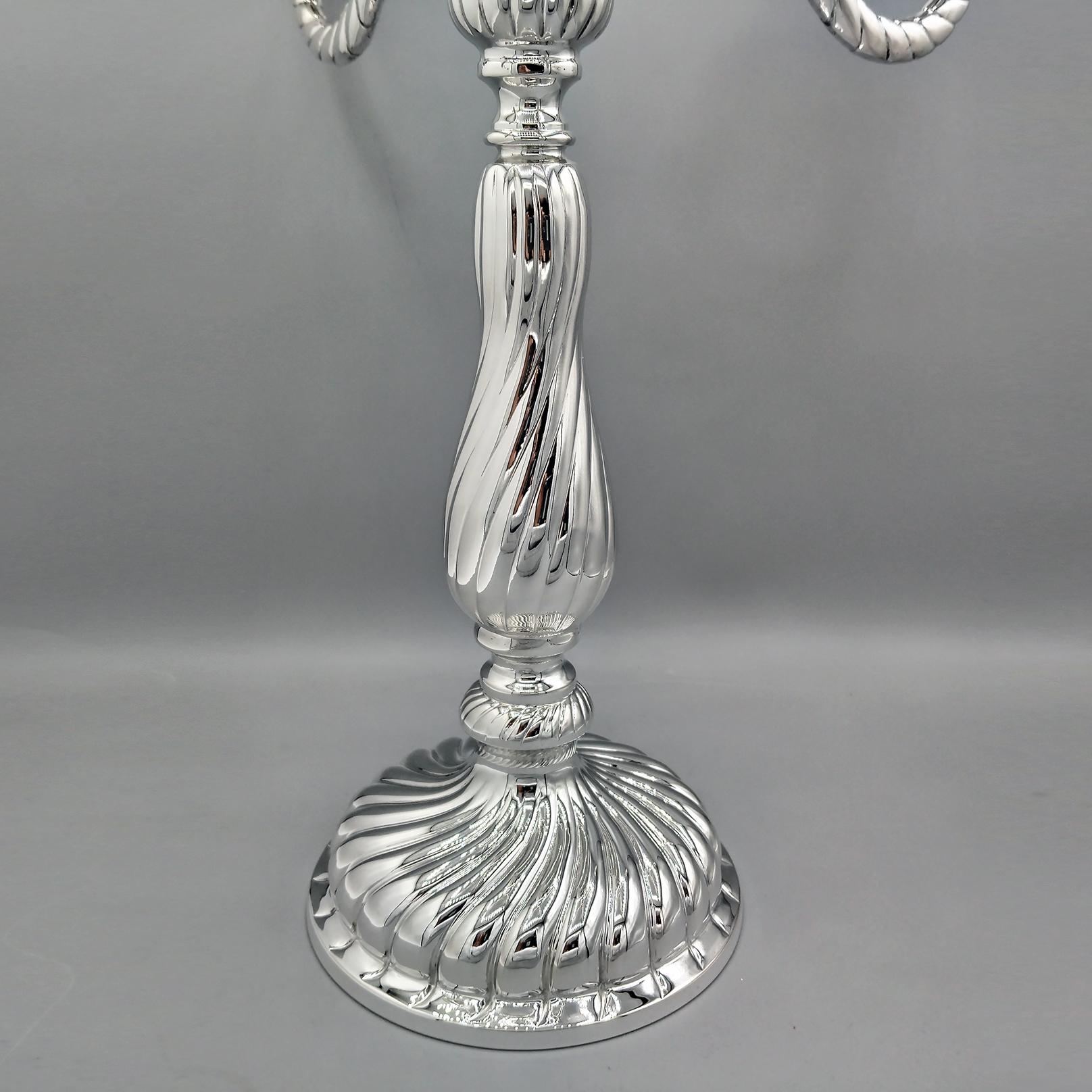 Italian 5 lights Solid 800 Silver Candelabra Torchon style For Sale 2
