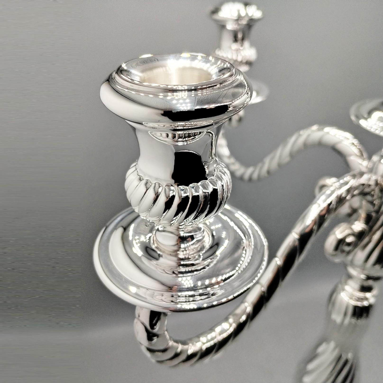 Italian 5 lights Solid 800 Silver Candelabra Torchon style For Sale 3