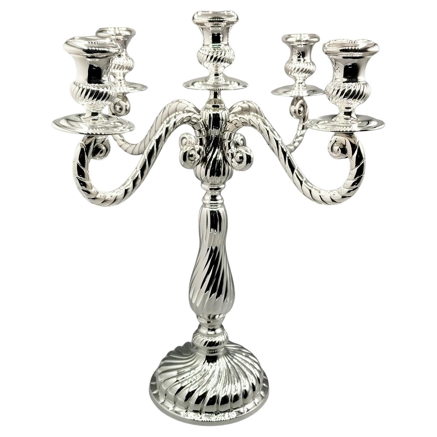 Italian 5 lights Solid 800 Silver Candelabra Torchon style