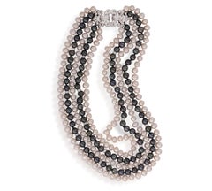 Italian 5 Strand Vintage Graduated White Black PEARL Diamond 18k W Gold NECKLACE