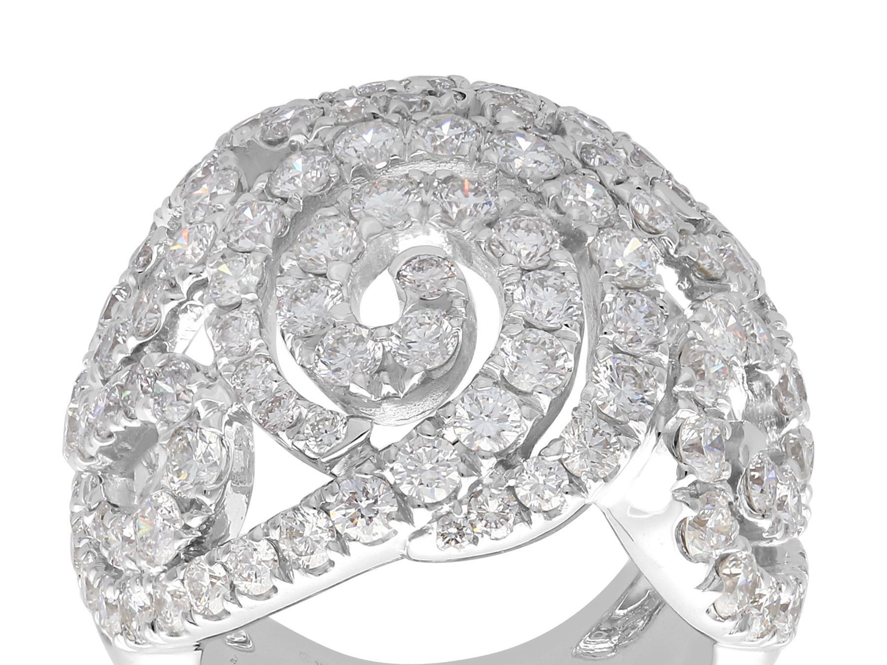 A stunning, fine and impressive vintage Italian 5.08 carat diamond and 18 karat white gold dress ring; part of our diverse diamond jewelry and estate jewelry collections

This stunning, fine and impressive vintage dress ring has been crafted in 18k