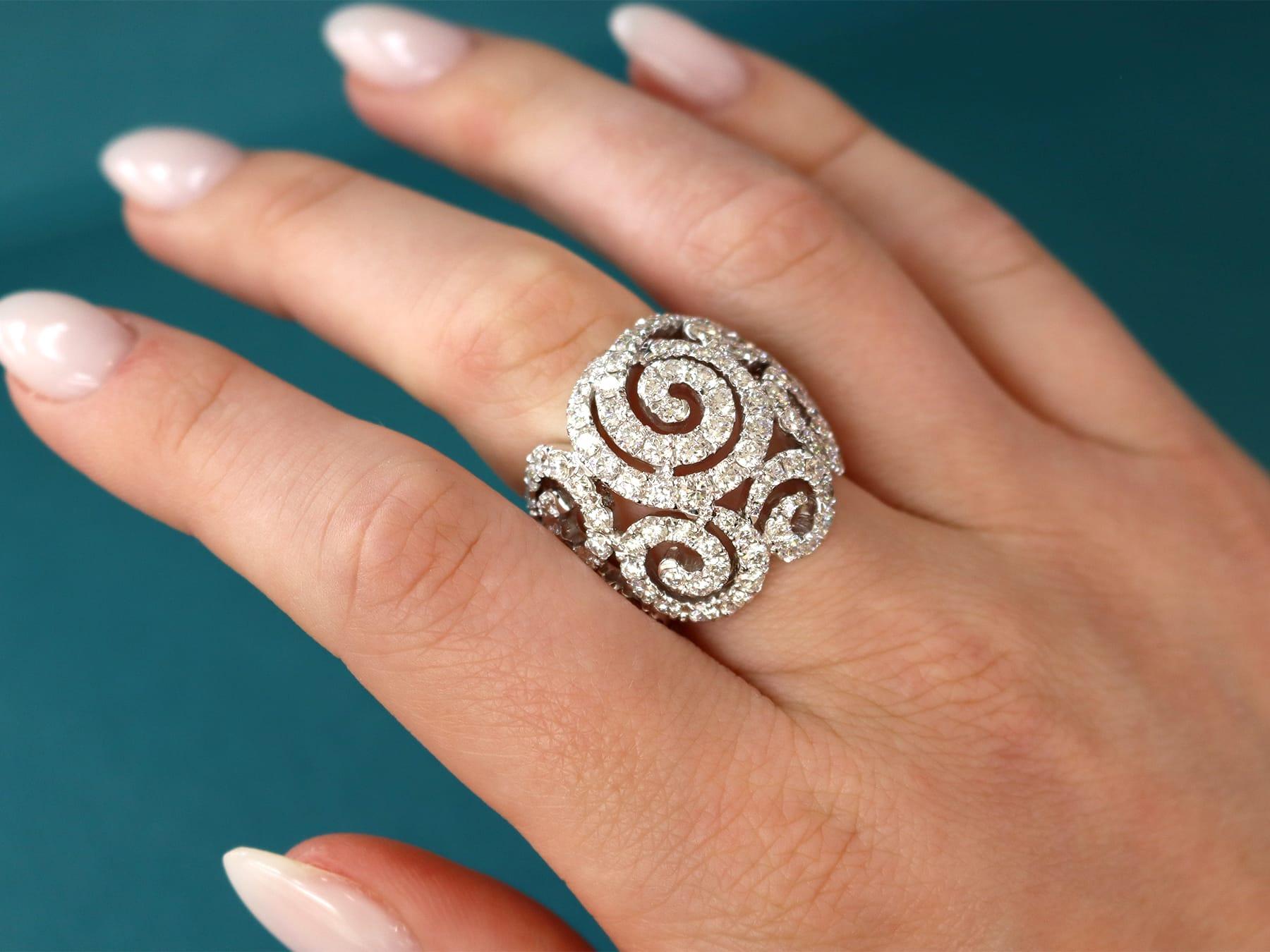 Round Cut Italian 5.08 Carat Diamond and White Gold Cocktail Ring For Sale