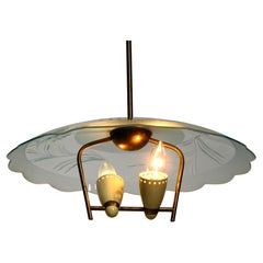 Vintage Italian 50s Brass Ceiling Lamp with Glass Shade by Pietro Chiesa Fontane Arte
