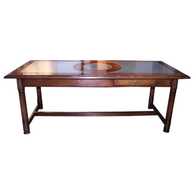 Italian 50's Inlaid Zinc Oak Table For Sale