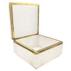 Italian 50s Mid Century Hand Carved White Alabaster Hinged Trinket / Jewelry Box
