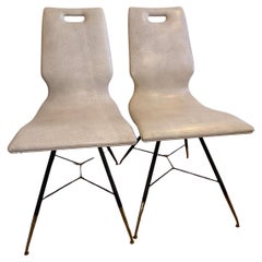 Italian 50's Pair Of Chairs Upholstered In Leatherette Shagreen