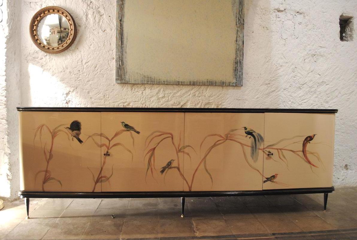 Mid-20th Century Italian 50s production cabinet sideboard with decorated doors