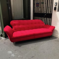 Italian 50's Sofa In Red Velvet Attributed To Rava
