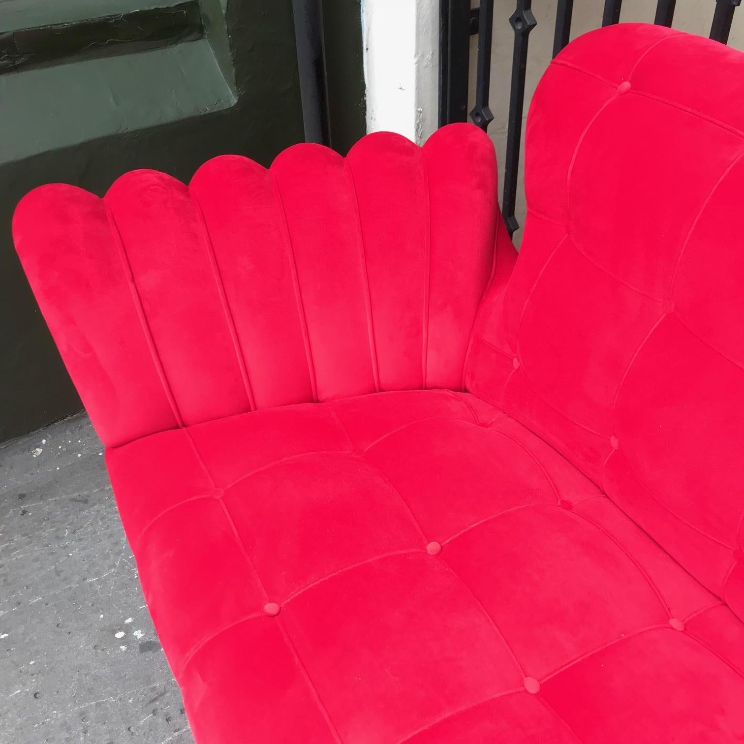 Brass Italian 50's Sofa In Red Velvet Attributed To Rava For Sale